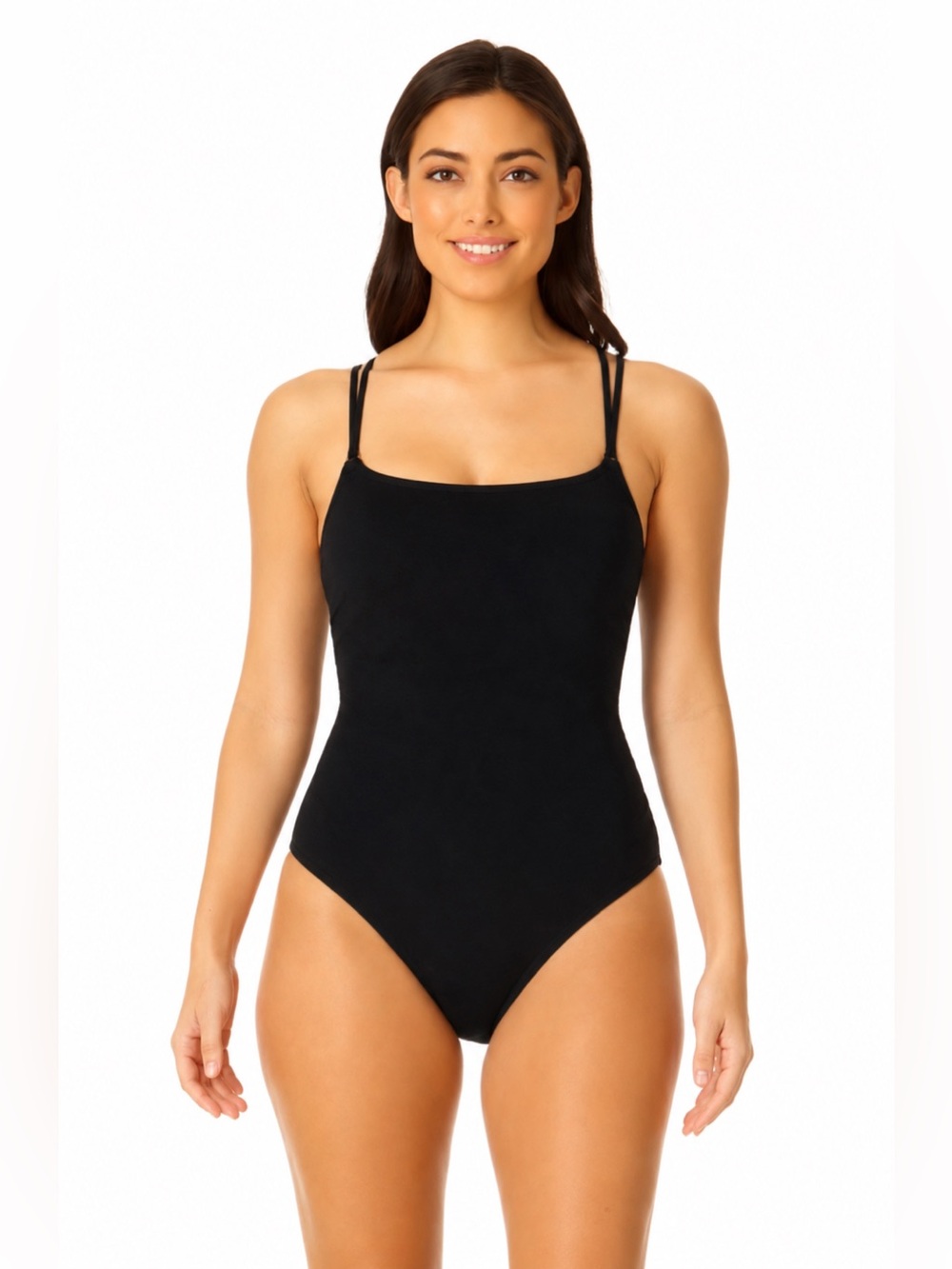 BCBGMAXAZRIA Black One Piece Swimsuit XL Ruched Tummy Control Adjustable Straps